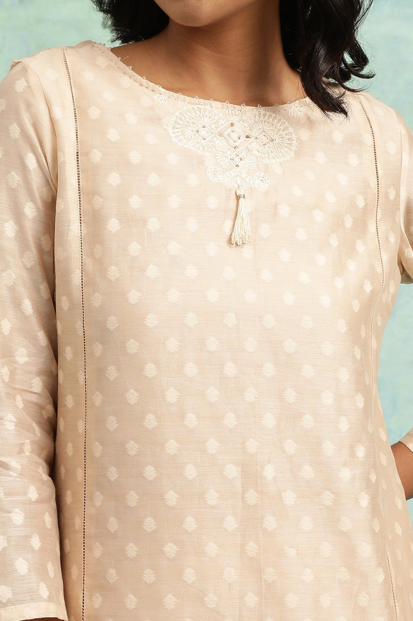 Pink Cotton Silk Dobby kurta With Embroidery