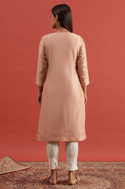 Light Pink Chikankari Kurta In Cotton Silk