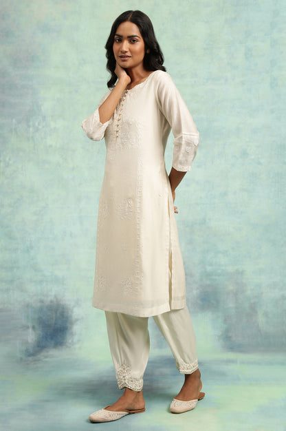 Ecru Cotton Silk Chikankari kurta