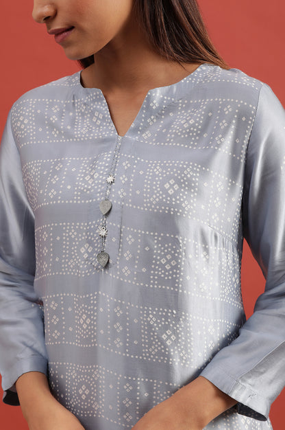 Blue Lustrous Hand Block Print Satin Kurta