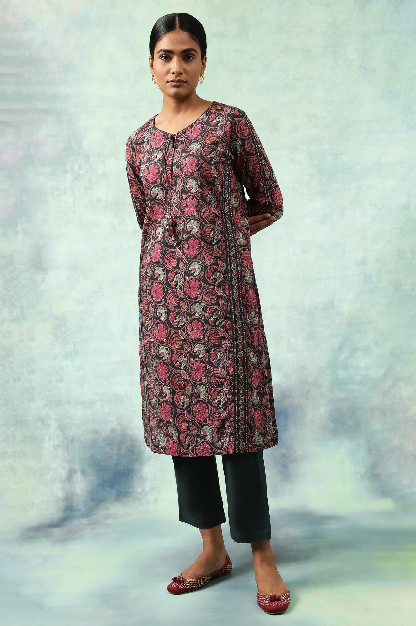 Green Floral Hand Block Print kurta