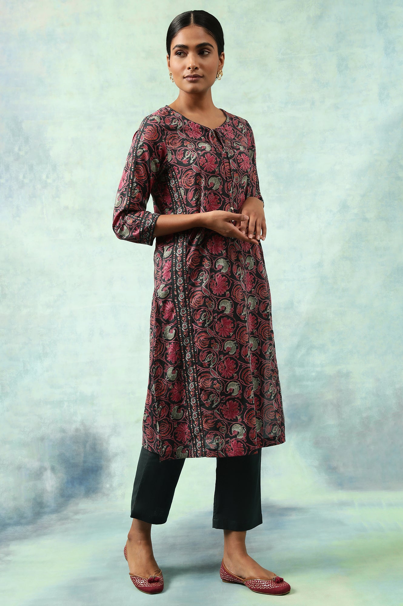 Green Floral Hand Block Print kurta