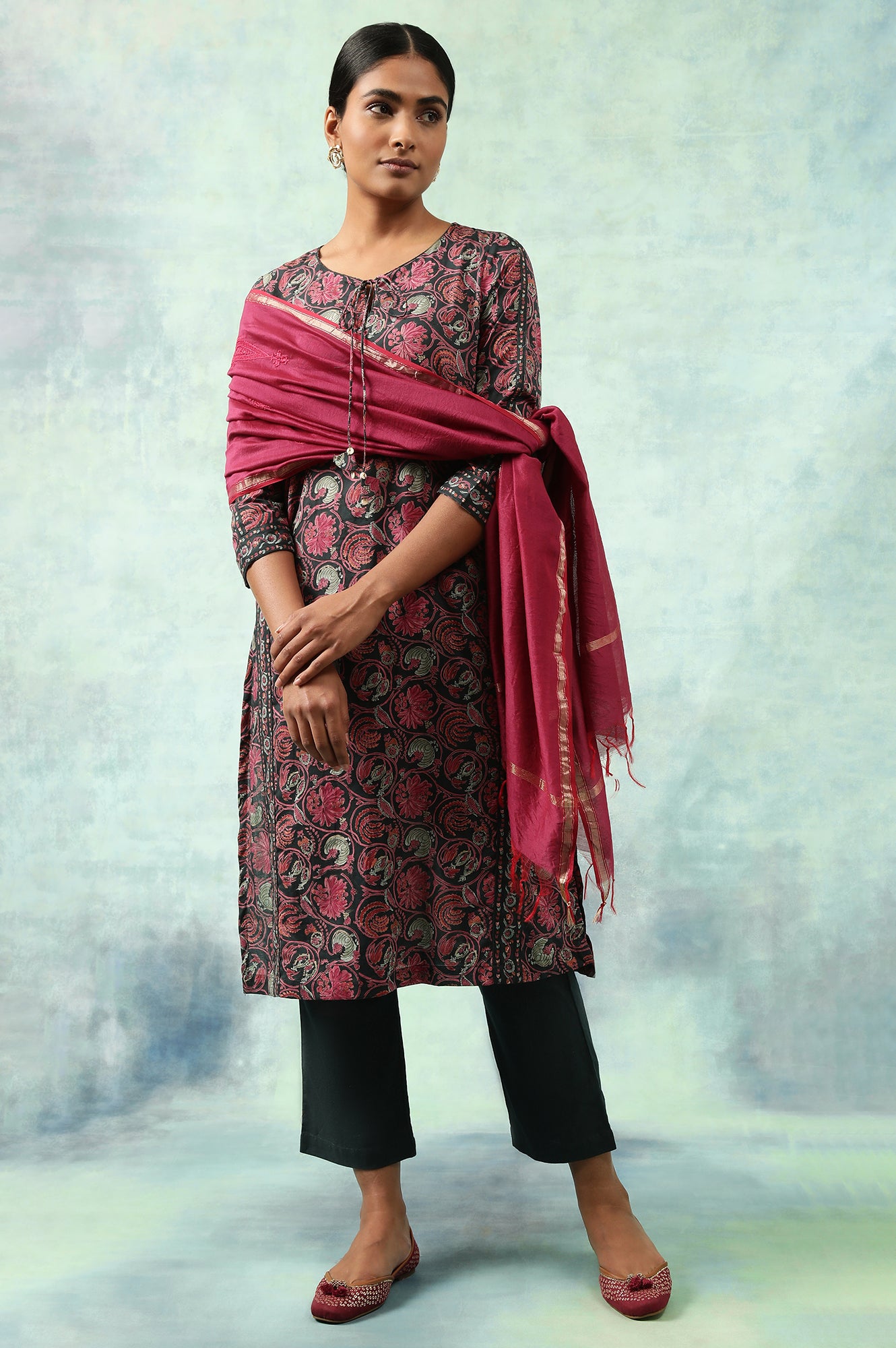 Green Floral Hand Block Print kurta