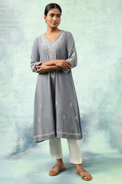 Blue Cotton Voile Chikankari kurta