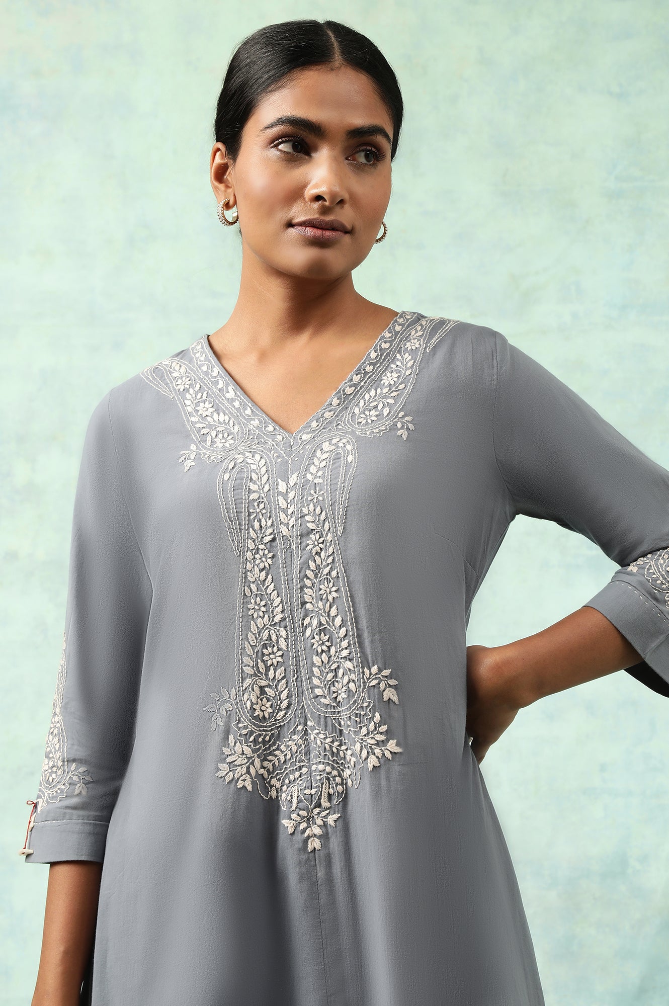 Blue Cotton Voile Chikankari kurta