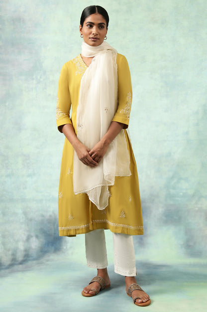 Green Cotton Voile Chikankari kurta