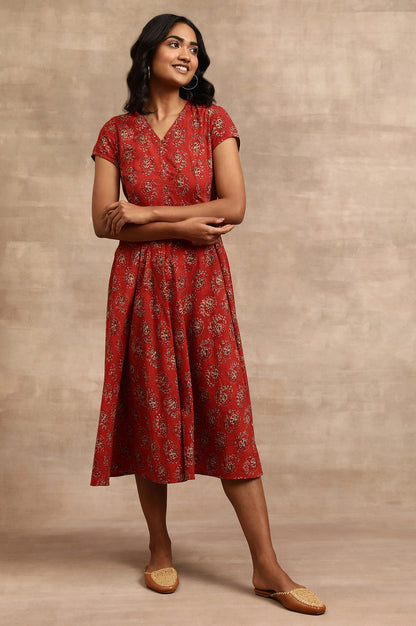 Red Hand Block Print Dress