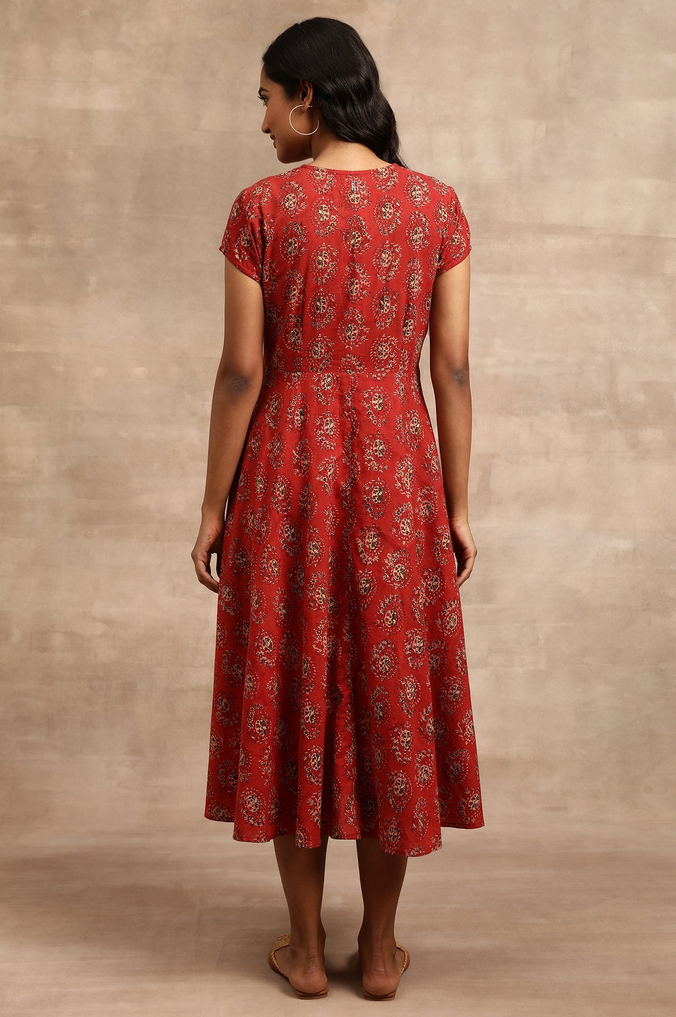 Red Hand Block Print Dress