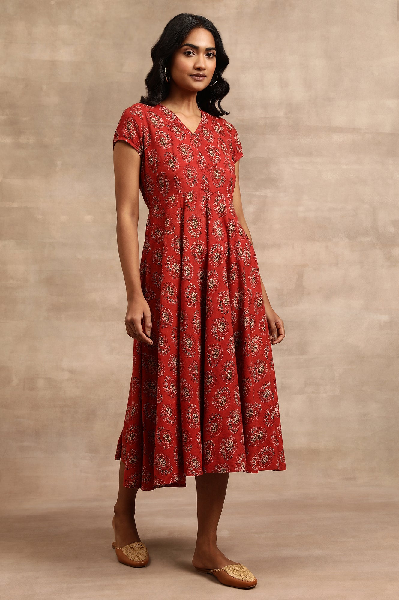 Red Hand Block Print Dress