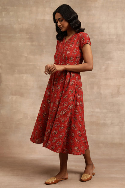 Red Hand Block Print Dress