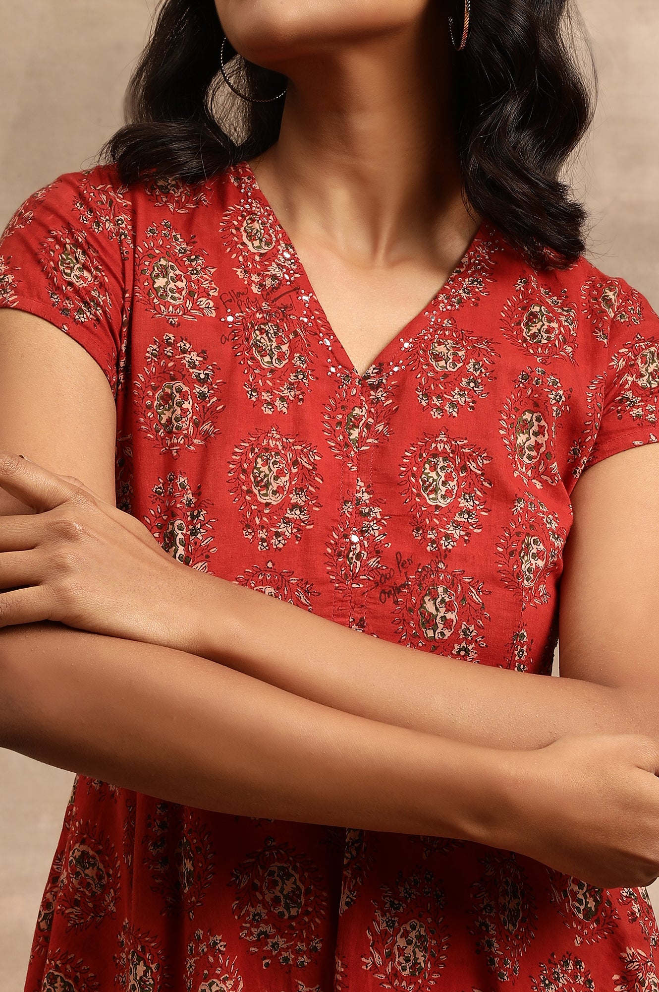 Red Hand Block Print Dress