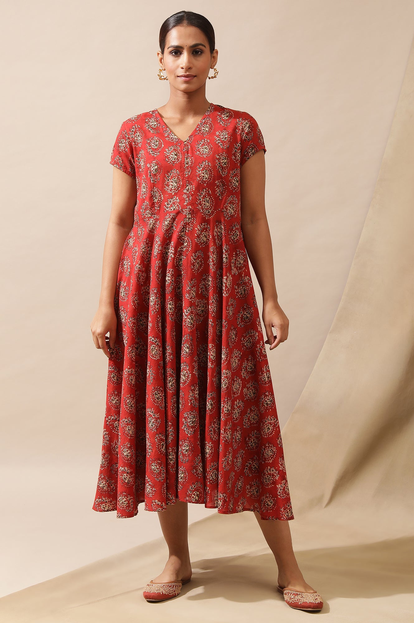 Red Hand Block Print Dress