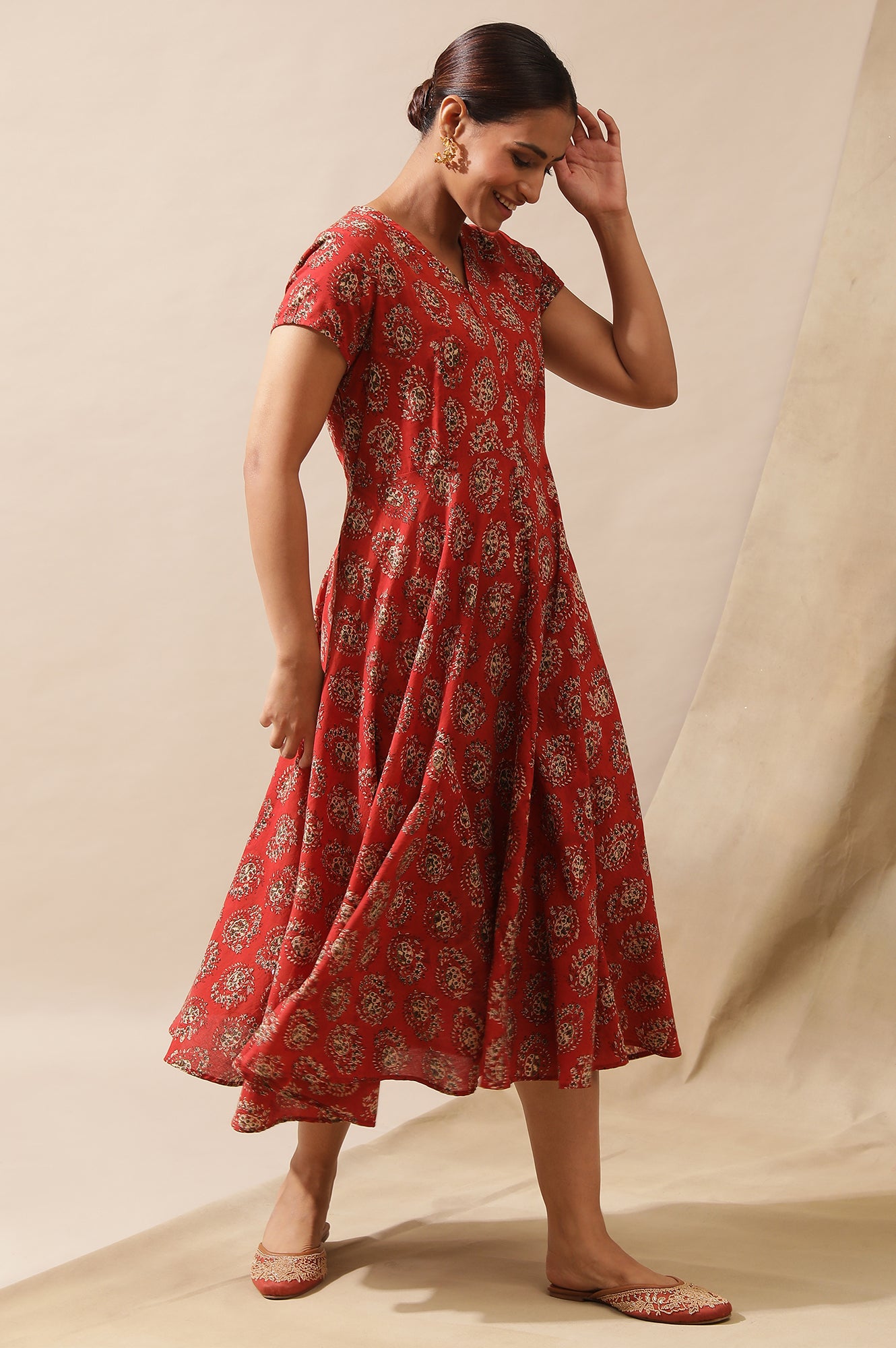 Red Hand Block Print Dress