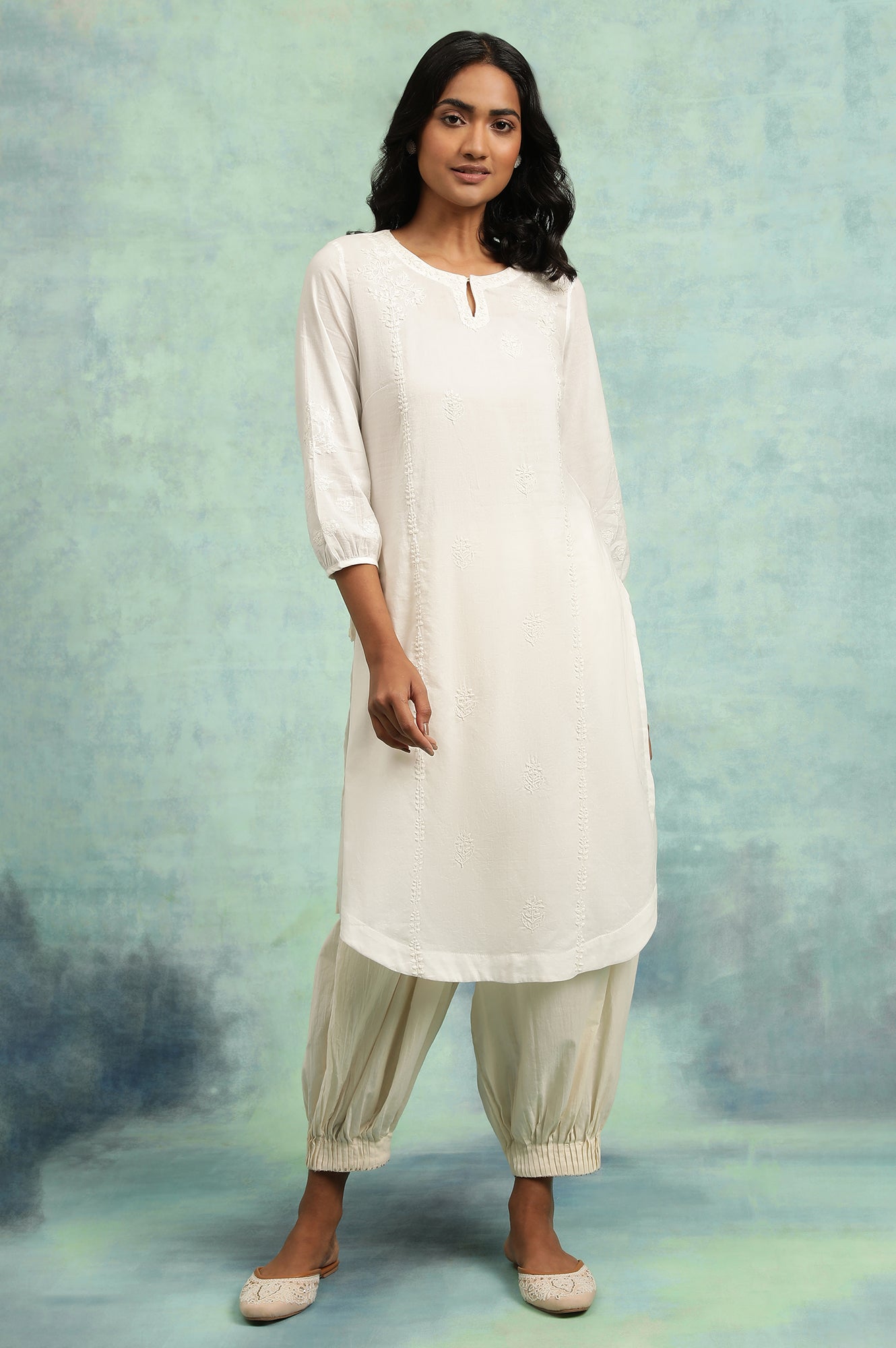 White On White Chikankari kurta In Cotton Voile