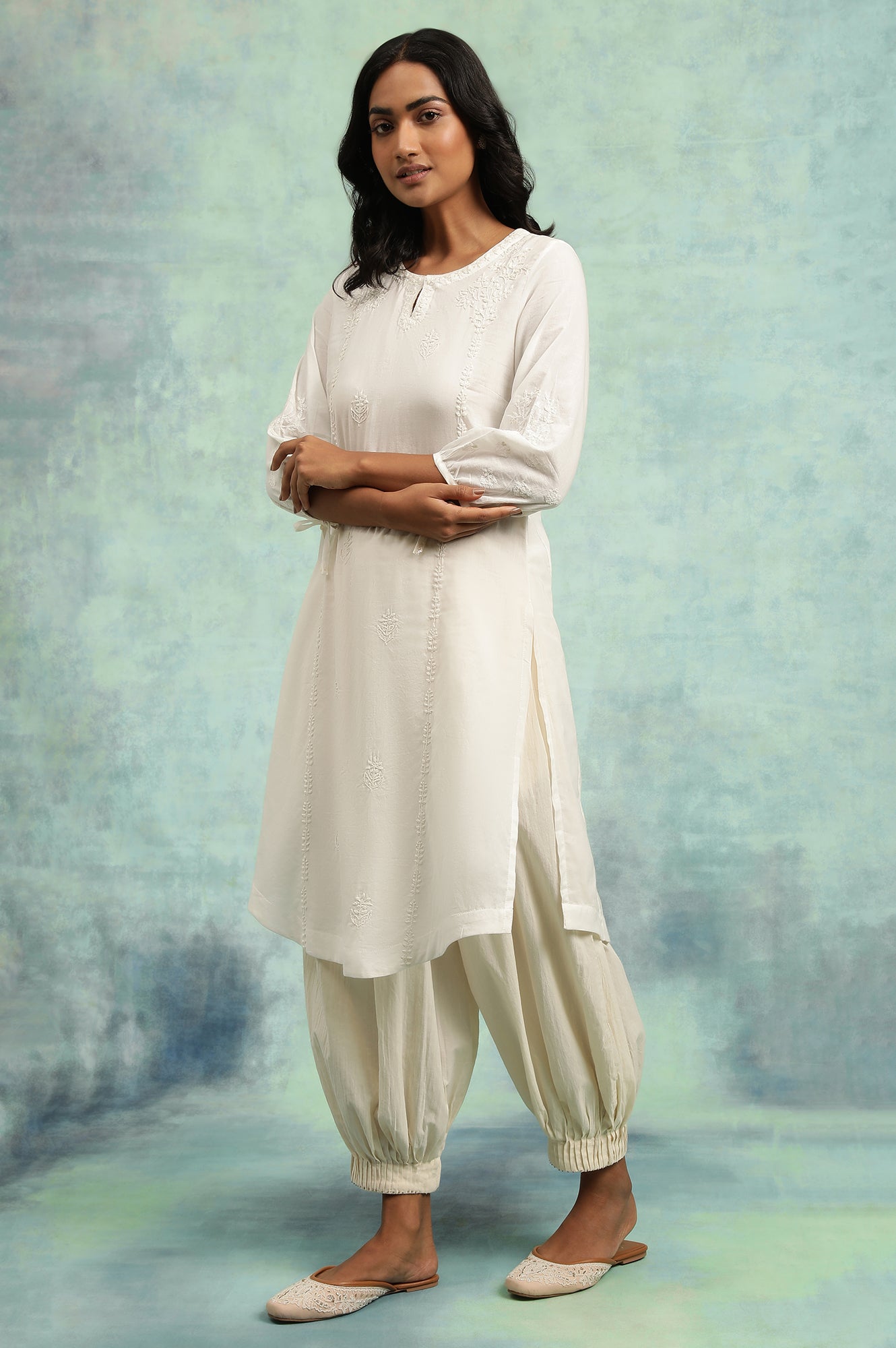 White On White Chikankari kurta In Cotton Voile