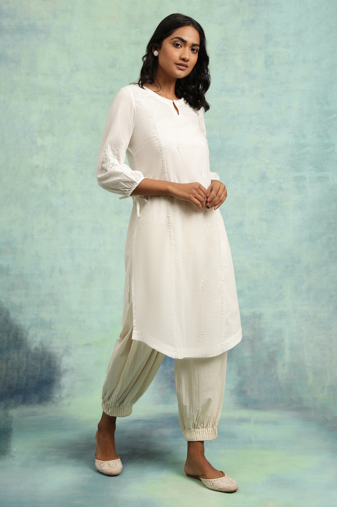 White On White Chikankari kurta In Cotton Voile