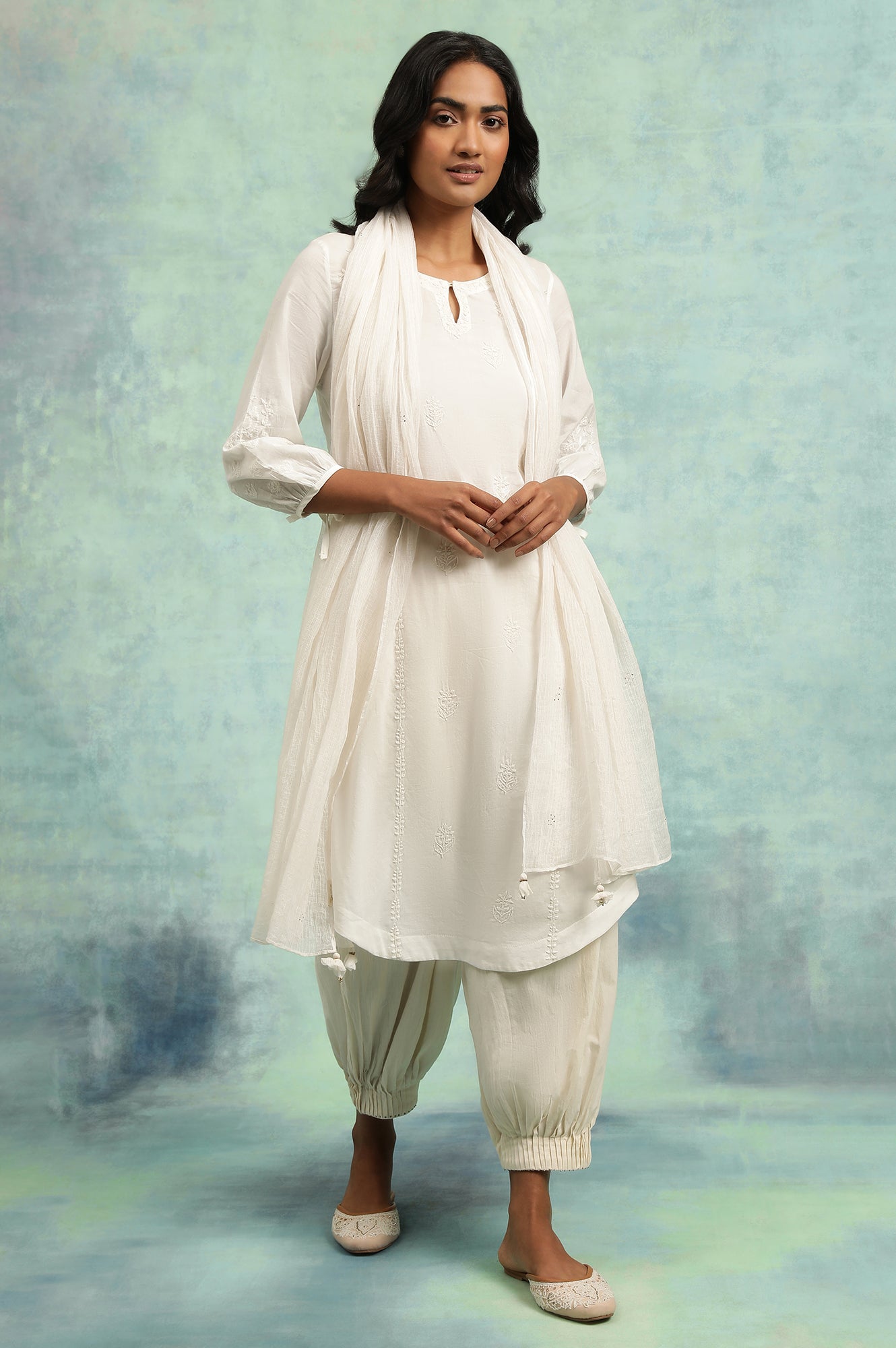 White On White Chikankari kurta In Cotton Voile