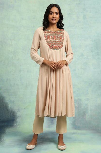 Flared Rayon Crepe kurta With Elaborate Embroidery