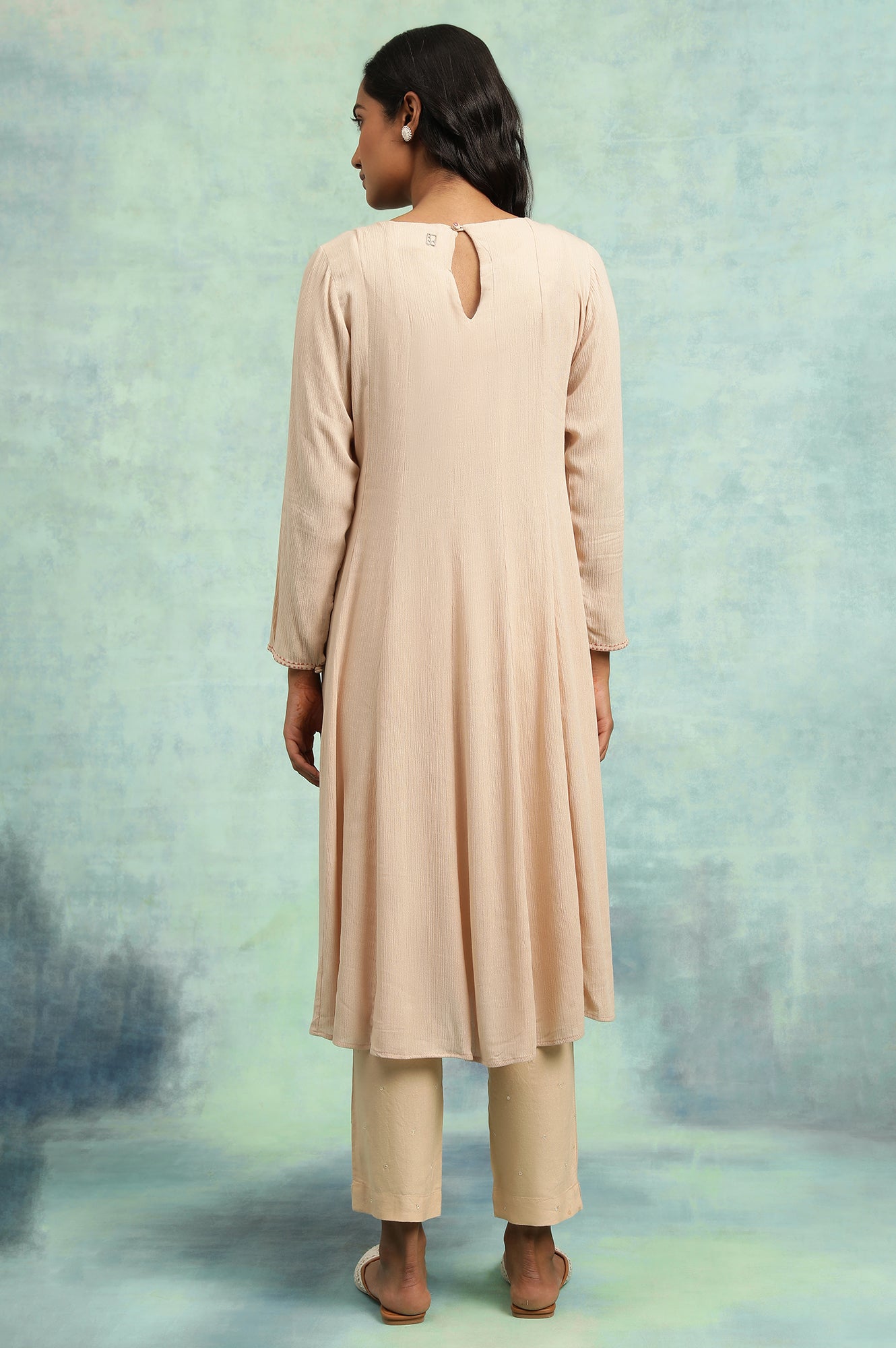 Flared Rayon Crepe kurta With Elaborate Embroidery