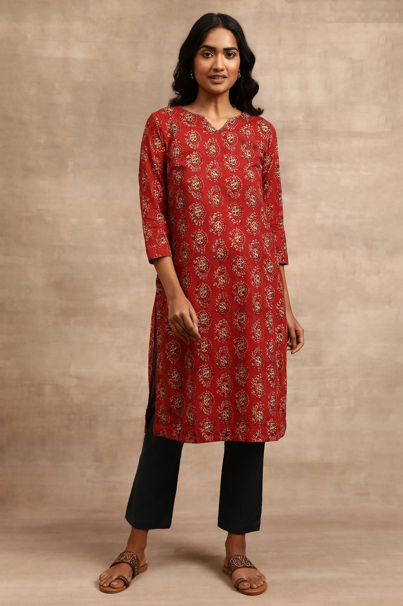 Red Hand Block Print kurta