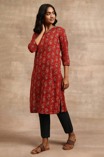 Red Hand Block Print kurta