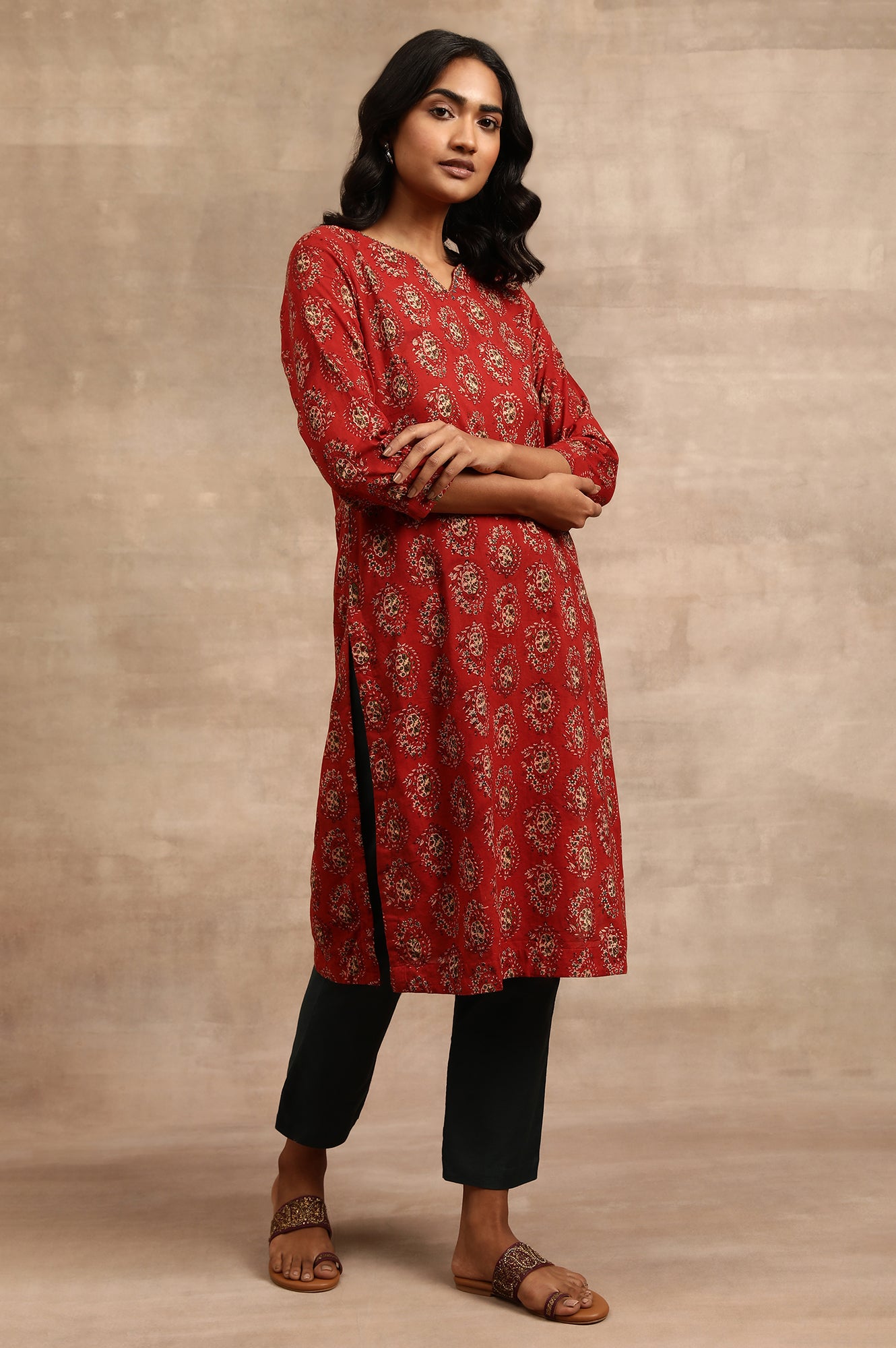 Red Hand Block Print kurta