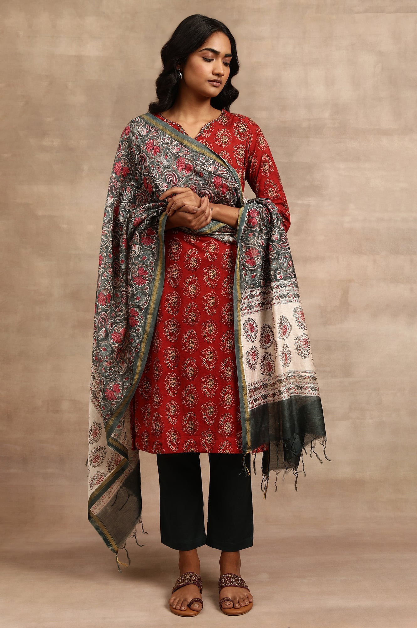 Red Hand Block Print kurta