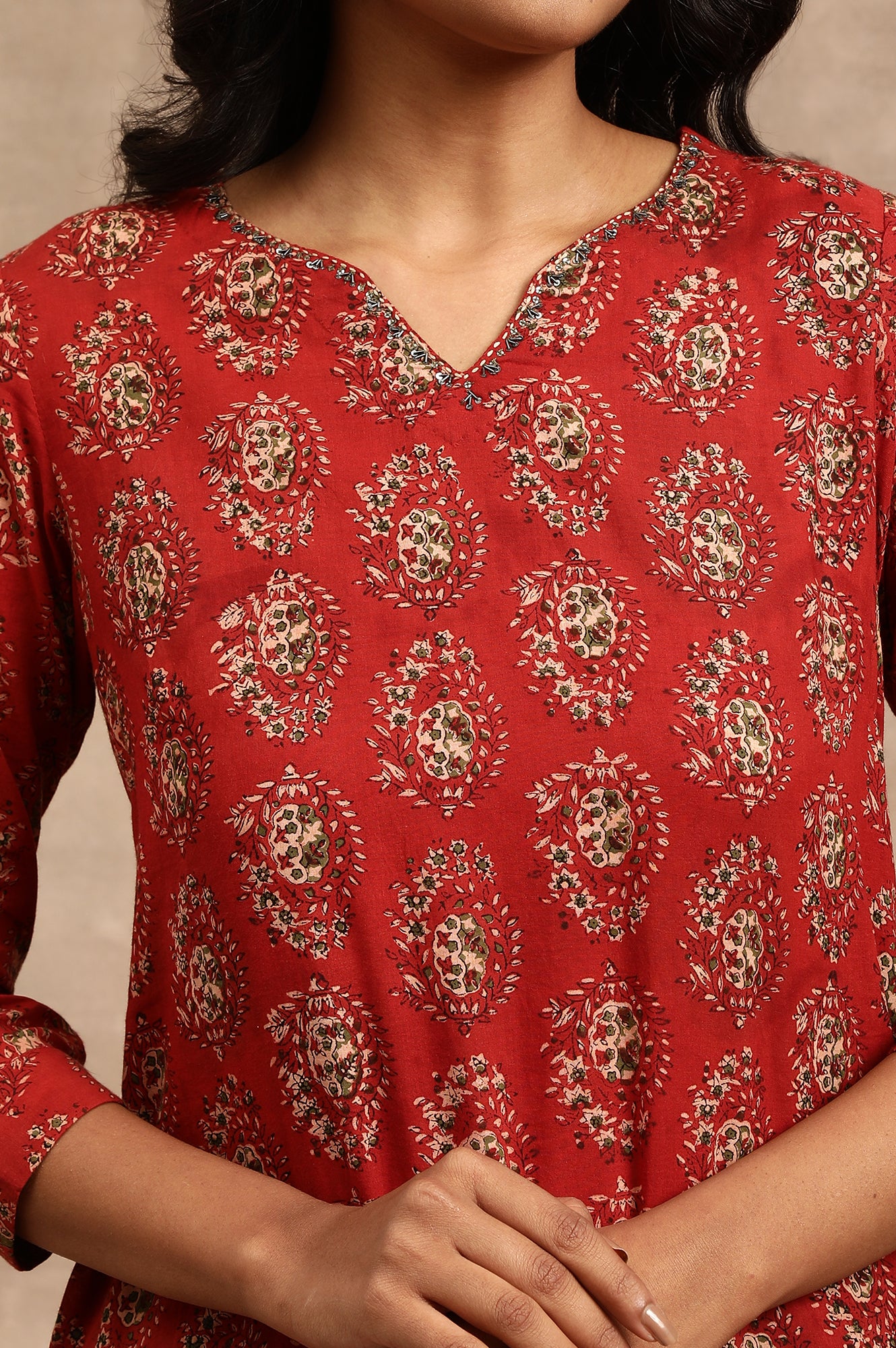 Red Hand Block Print kurta