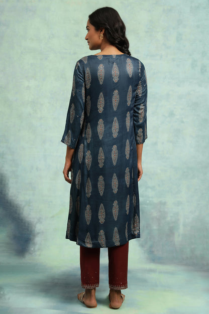 Indigo Ajrakh kurta In Lustrous Satin