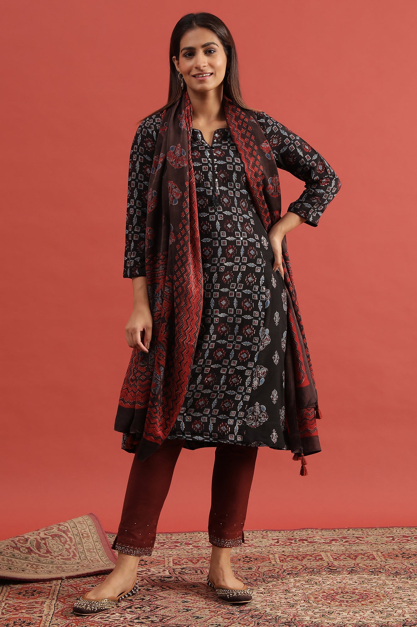 Espresso Flared Ajrakh Kurta