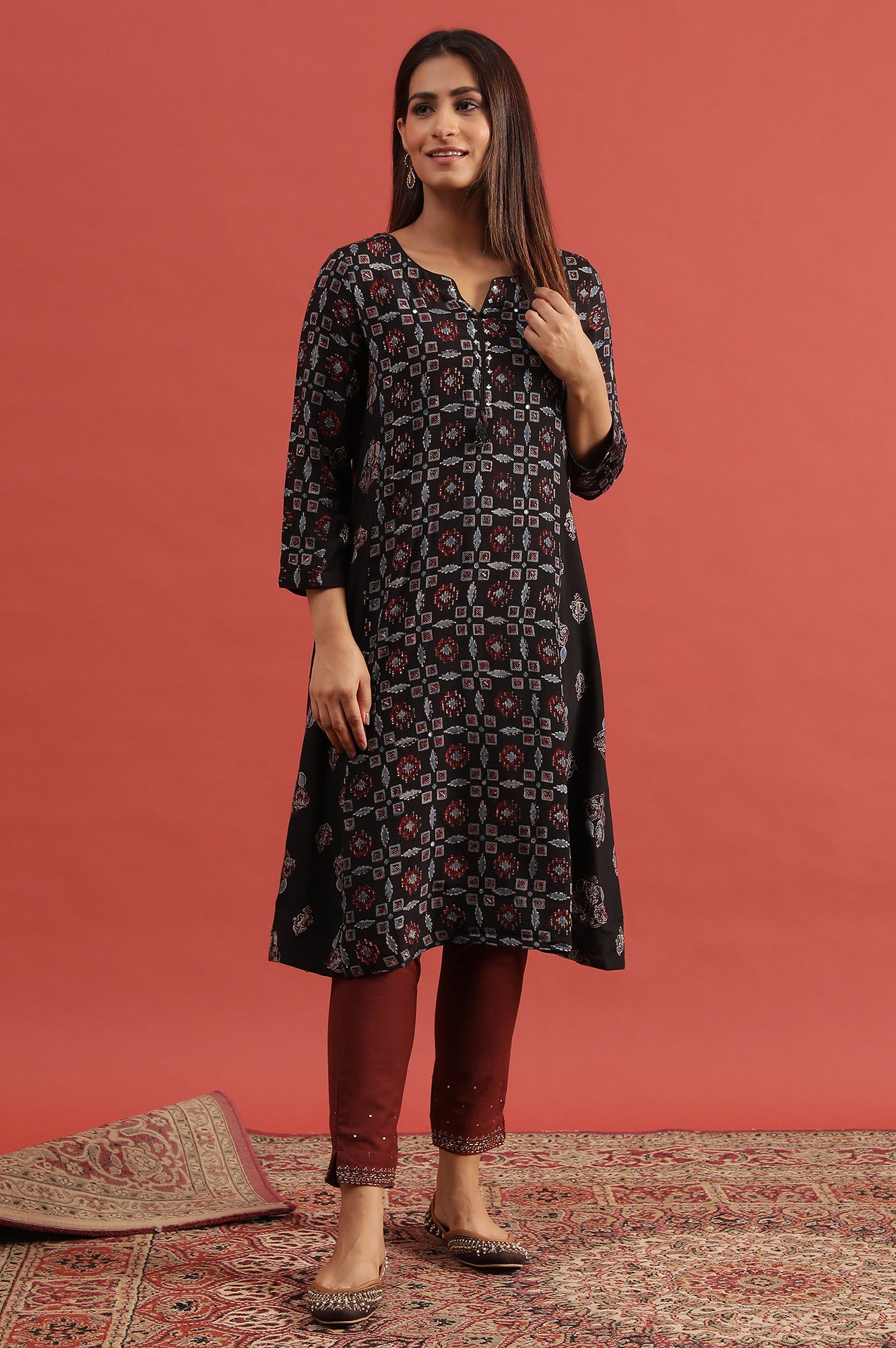 Espresso Flared Ajrakh Kurta