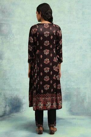 Dark Brown Ajrakh Print Flared Kurta - wforwoman