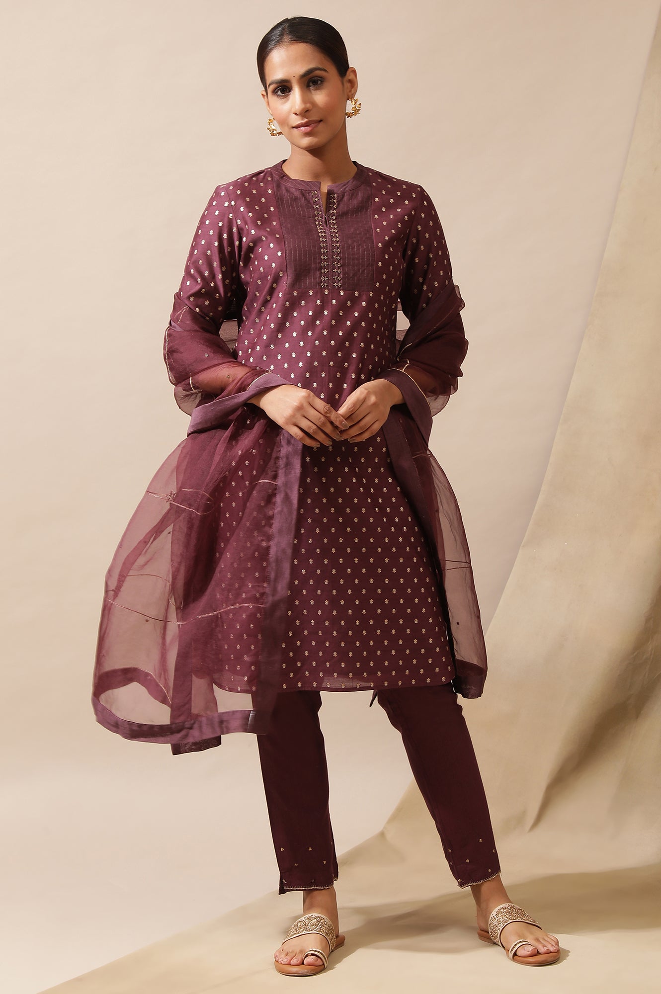 Prune Cotton Silk Jacquard Kurta