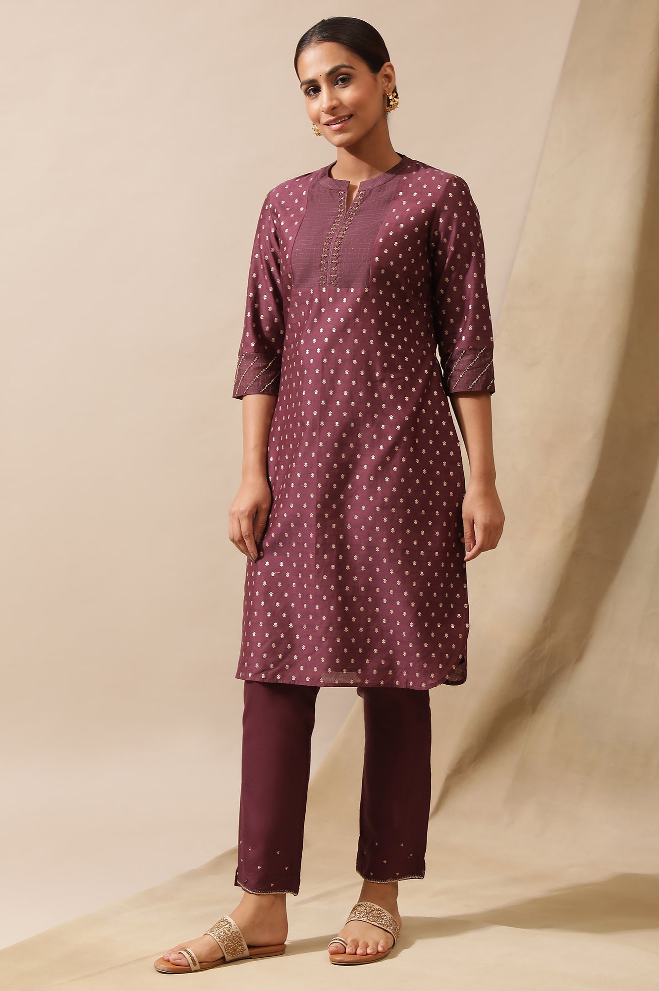 Prune Cotton Silk Jacquard Kurta