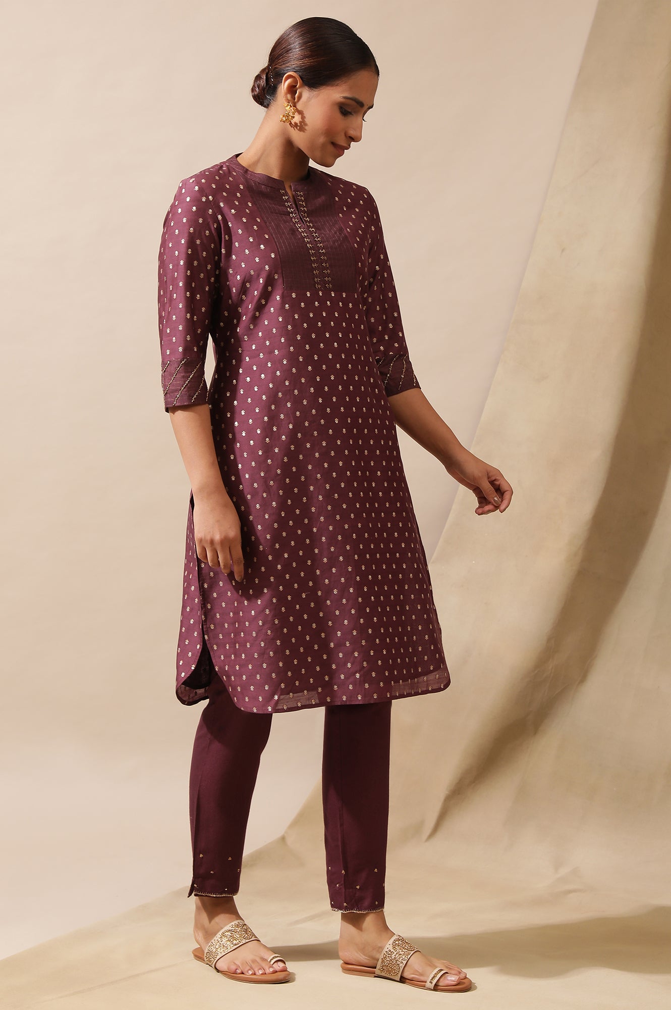 Prune Cotton Silk Jacquard Kurta