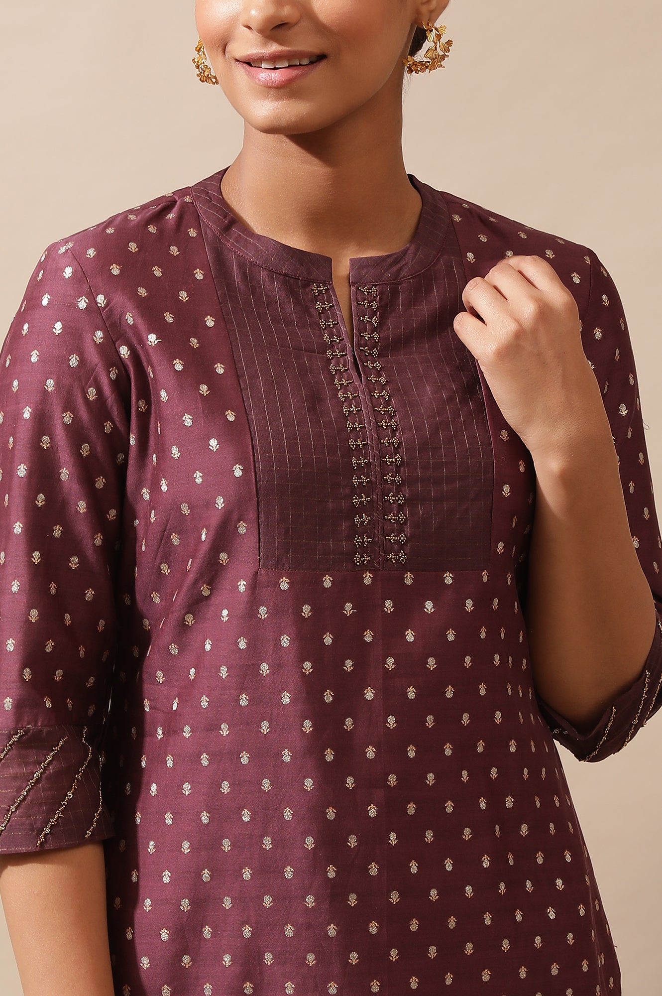 Prune Cotton Silk Jacquard Kurta