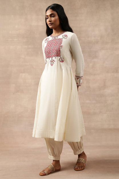 Aari Embroidered Flared kurta In Cotton Voile - wforwoman