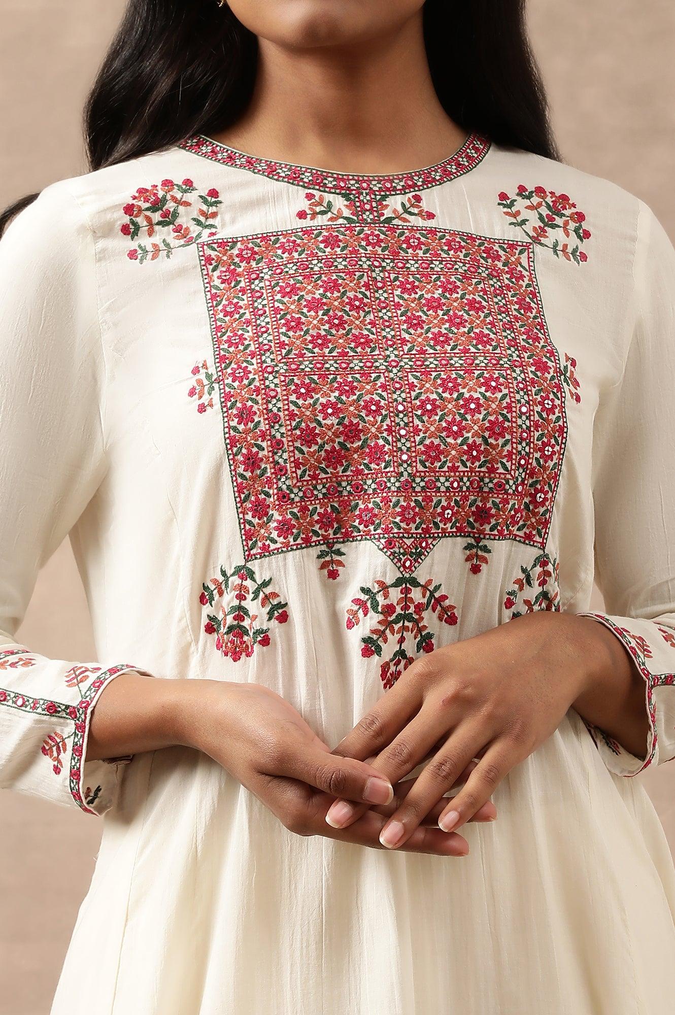 Aari Embroidered Flared kurta In Cotton Voile - wforwoman