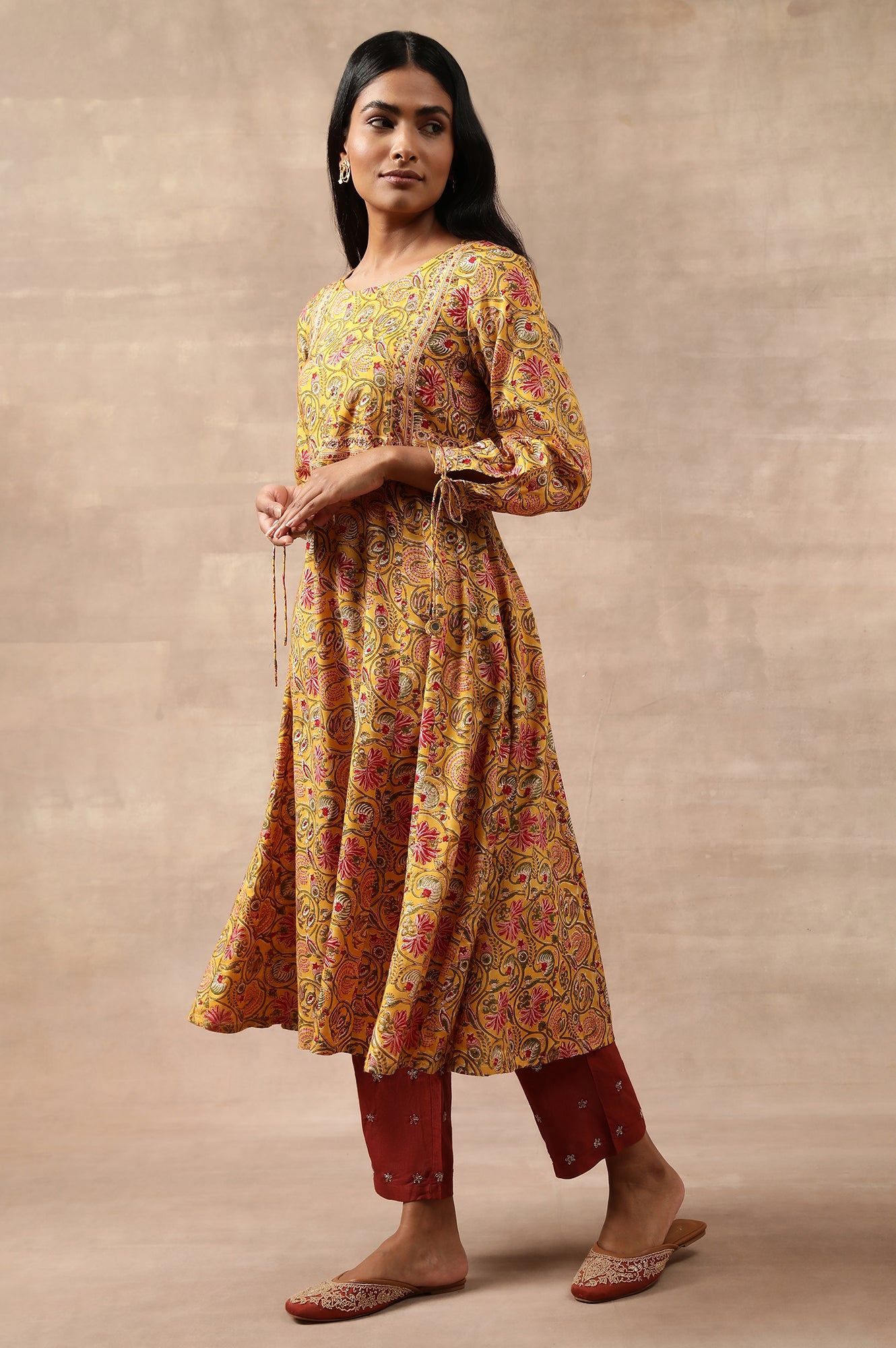 Yellow Multicoloured Floral Hand Block Print kurta