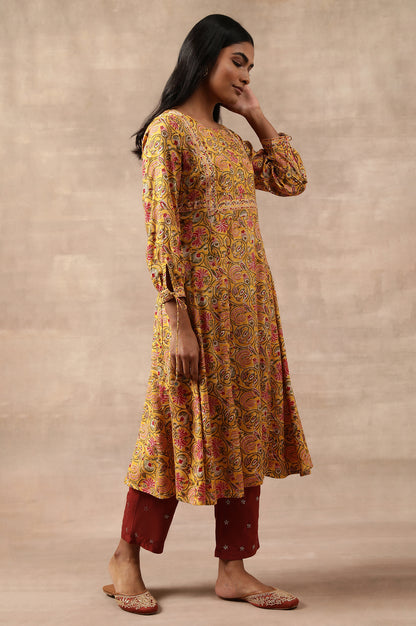 Yellow Multicoloured Floral Hand Block Print kurta