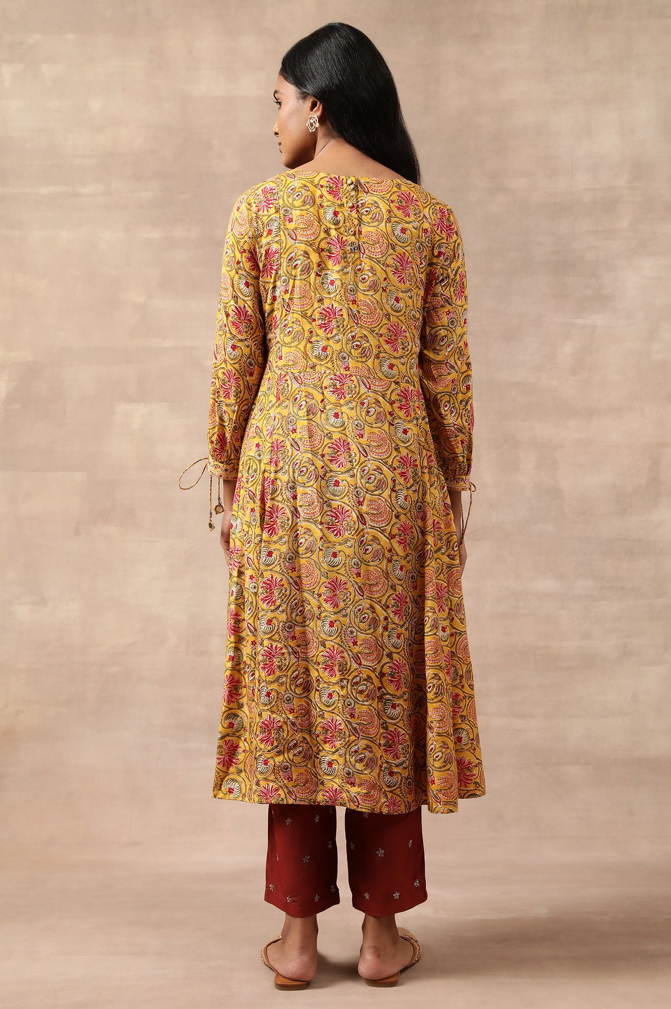 Yellow Multicoloured Floral Hand Block Print kurta