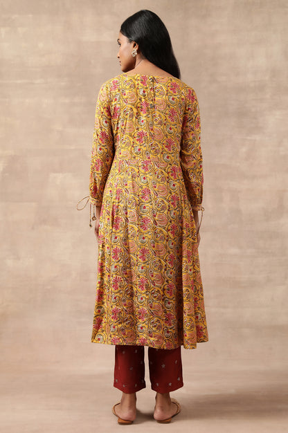 Yellow Multicoloured Floral Hand Block Print kurta