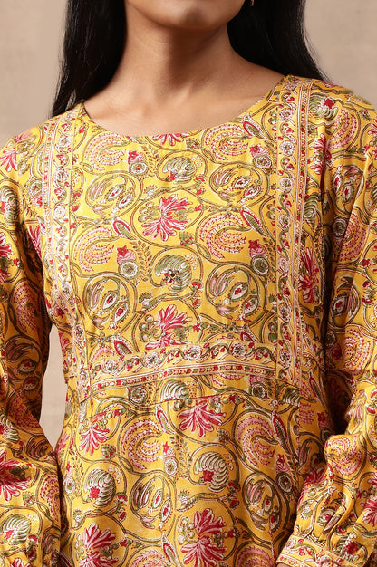 Yellow Multicoloured Floral Hand Block Print kurta