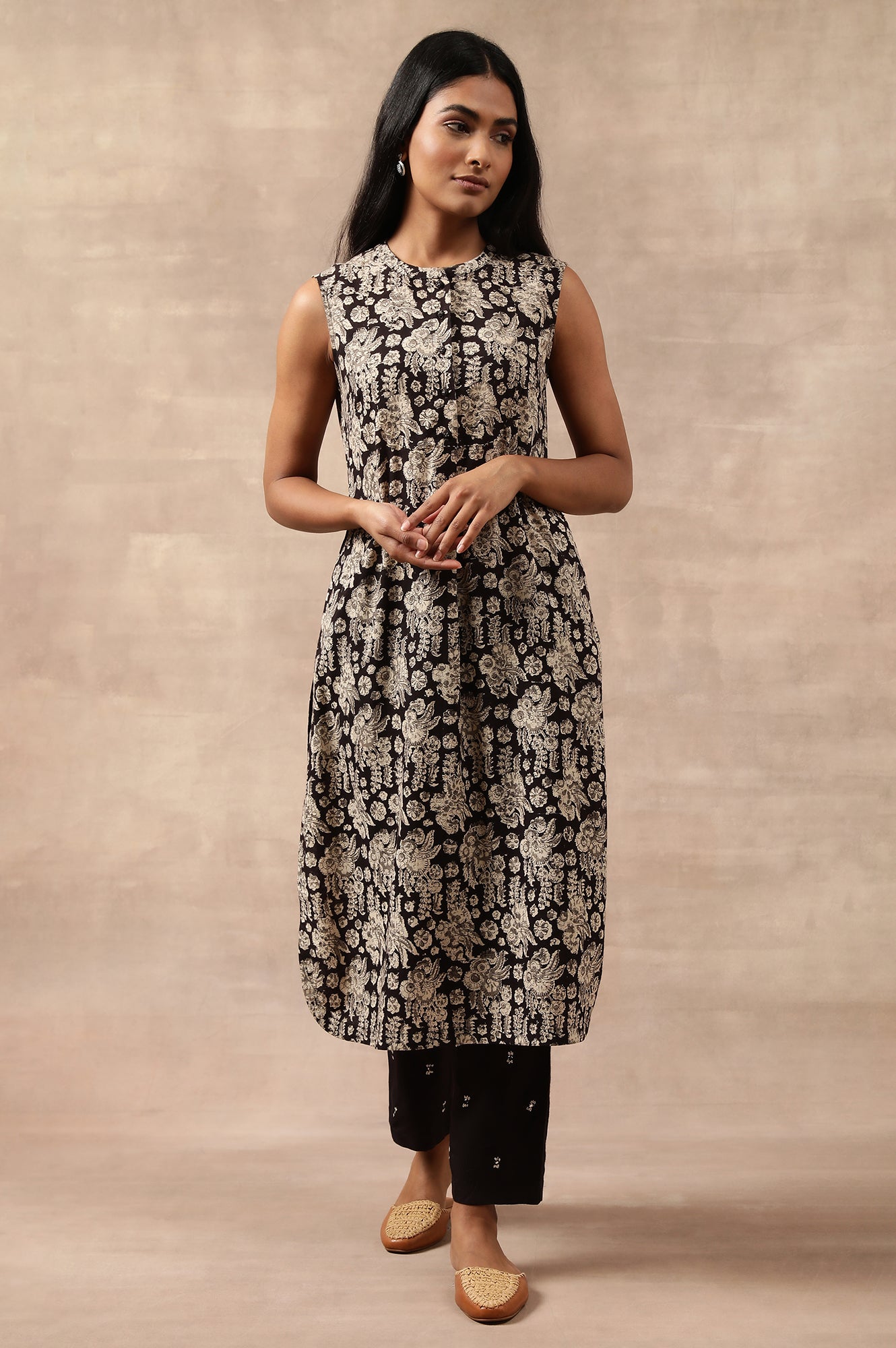 Black Hand Block Printed Shirtdress