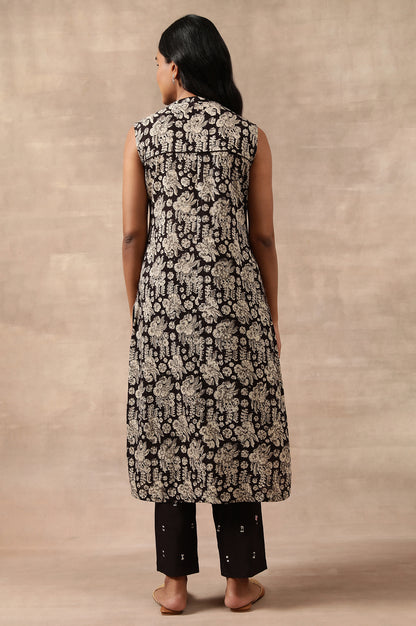 Black Hand Block Printed Shirtdress