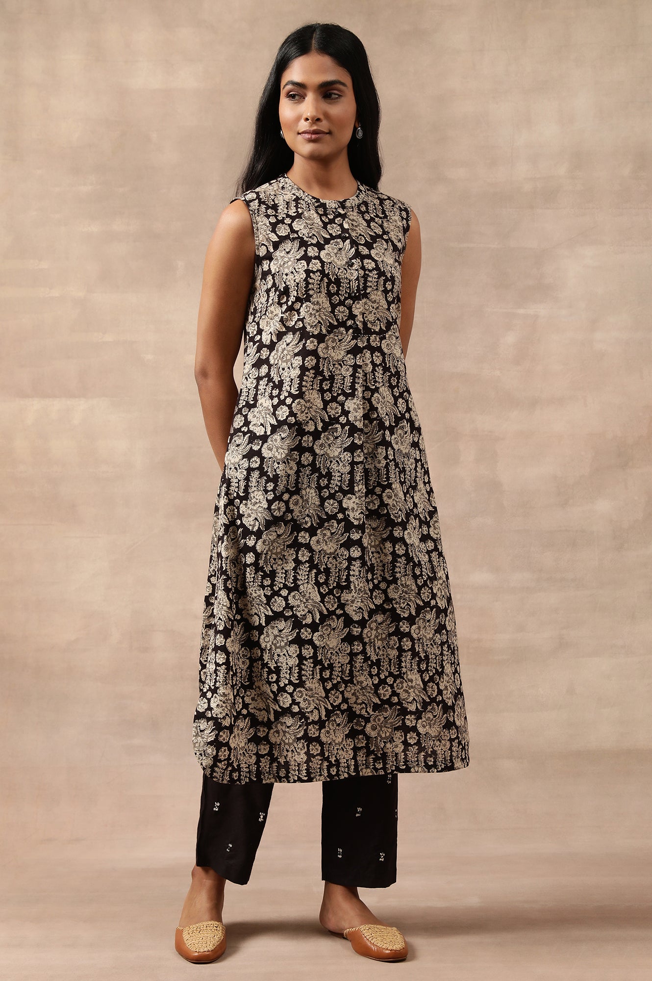 Black Hand Block Printed Shirtdress