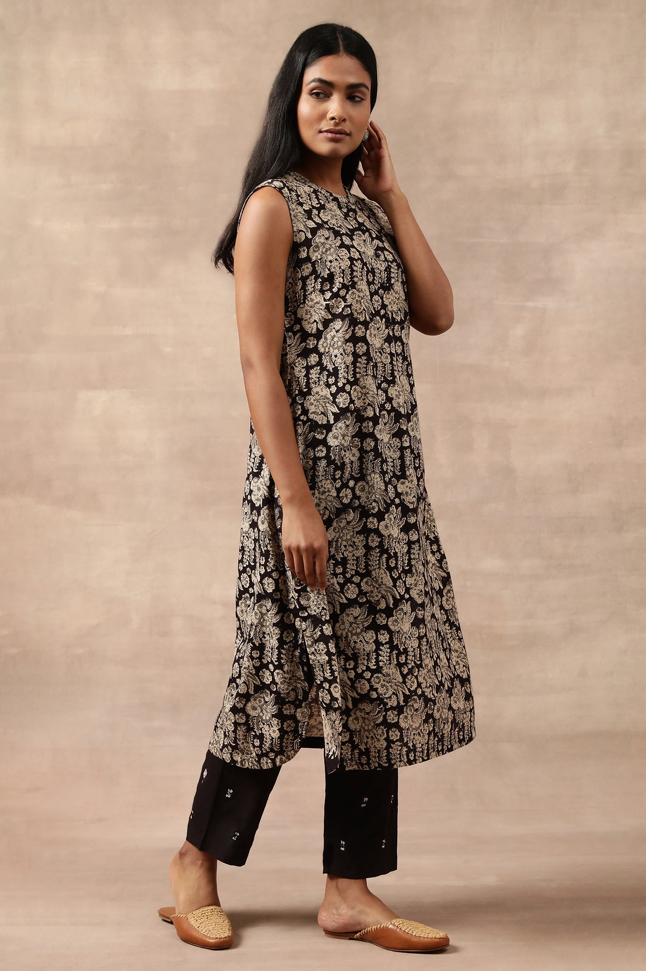 Black Hand Block Printed Shirtdress