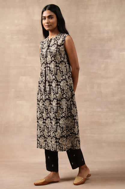 Black Hand Block Printed Shirtdress