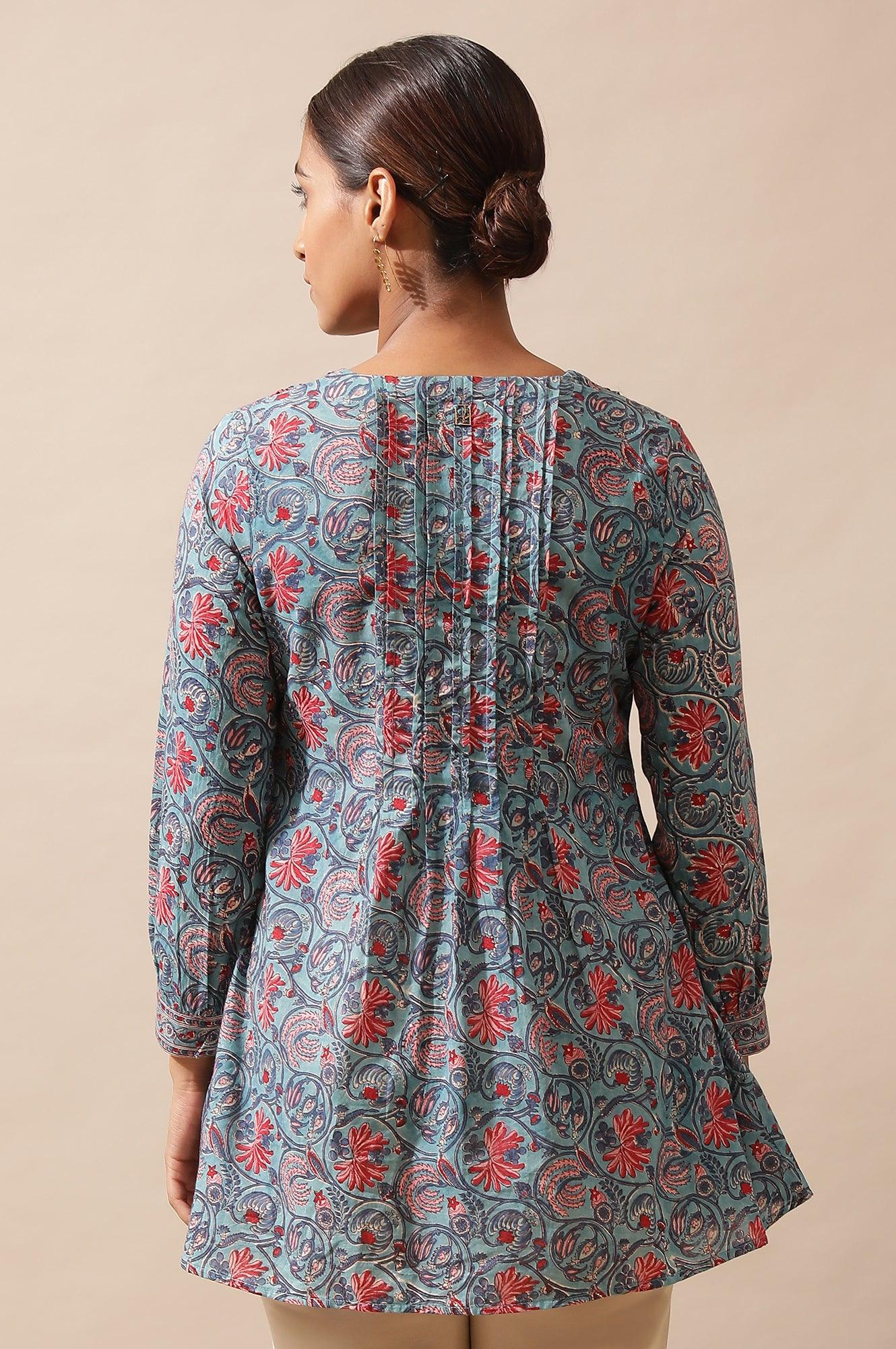 Blue Hand Block Printed Top - wforwoman