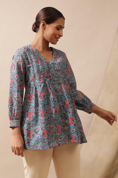 Blue Hand Block Printed Top - wforwoman